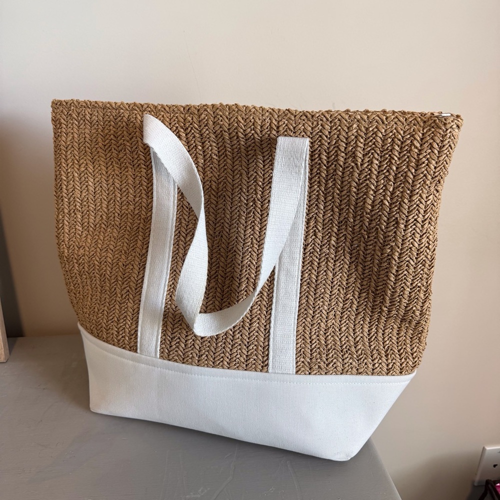 Show Me Your MuMu Natural Straw and White Trim Tote